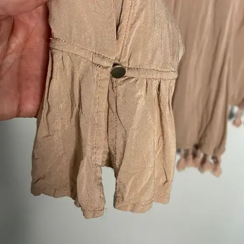 Ale By Alessandra Livia Womens Long Sleeve Romper Tassel V Neck Latte Cream Size