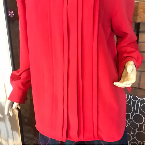 VINTAGE 1980'S YVES ST. CLAIR RED MOCK NECK PLEATED BLOUSE (12)