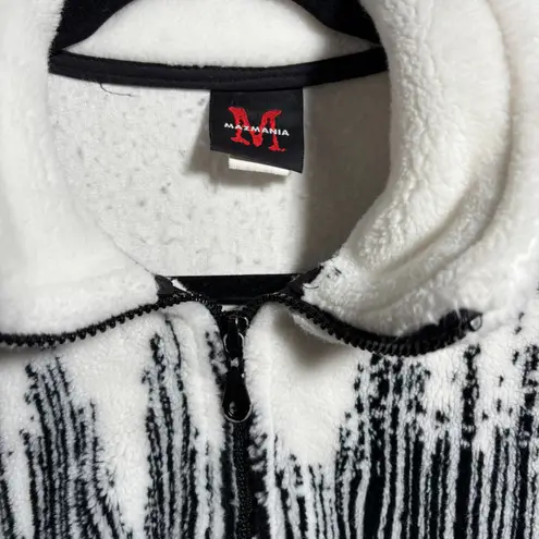 VTG Mazmania Zebra Print Fleece Jacket Full Zip White Black 90s Art to Wear M Size M