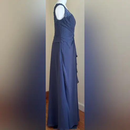 JJ's House JJ’s House NWT Mauve Lace Stormy Blue Chiffon Draped V Neck Folral Dress Sz 14.