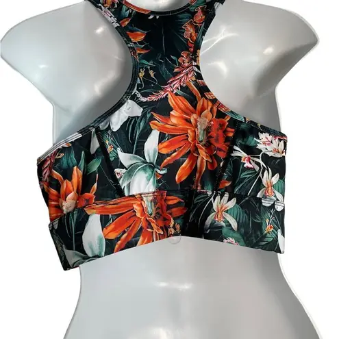 SheIn  Tropical Floral Racerback Crop Top Large Black