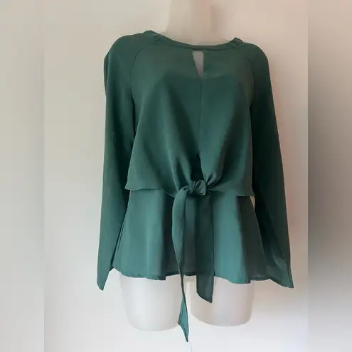 Allegra K Women’s Long Sleeve Tie Front Peplum Blouse Green Size XS NWOT