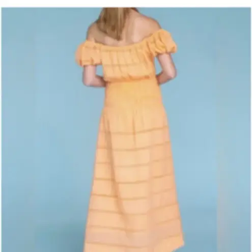 Olivia James The Label Tiered Eyelet Trim Maxi Peasant Dress NWT Size Small Orange