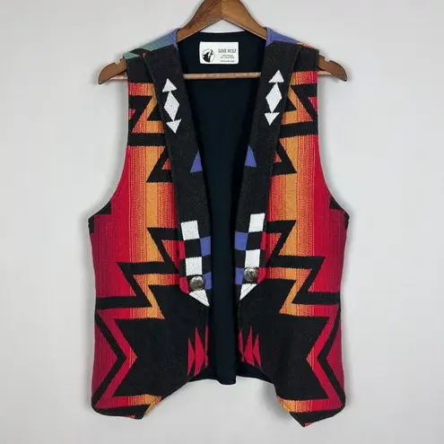Lone Wolf Vest Womens Small Multicolor Southwestern Aztec Open 100% Cotton S Black