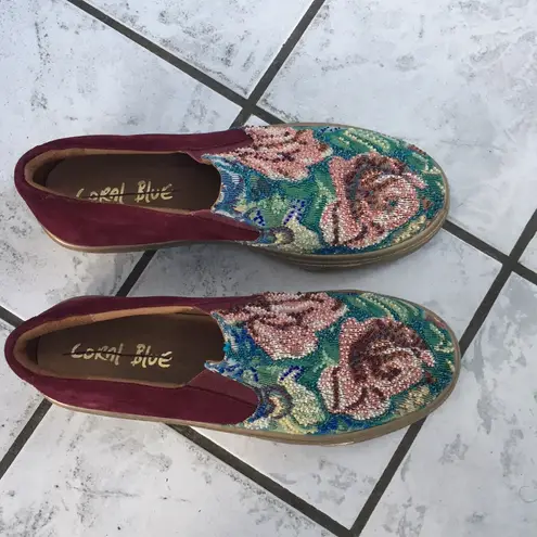 Anthropologie  Coral Blue Beaded Sneakers