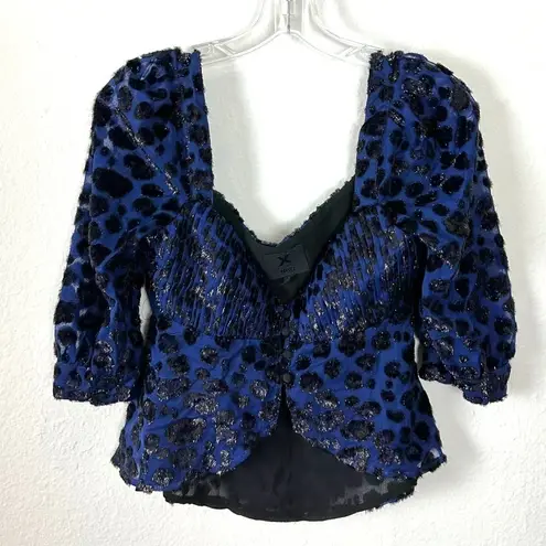 NBD Revolve  Leopard Textured Sweetheart Neckline Puff Sleeve Crop Blouse Small