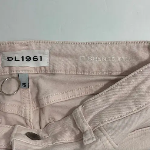 DL1961  Florence Instasculpt Cropped Jeans in Blush Pink Denim Size 26 Raw Hem