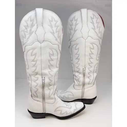 El Malcriado Womens Western Boots White Leather Embroidered Cowgirl Rodeo US 9