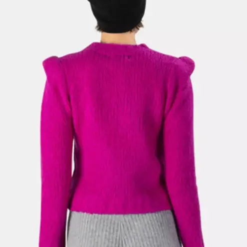 Naadam Fuzzy Magenta Sweater Cropped Long Sleeve Shoulder Detail Pink Size L
