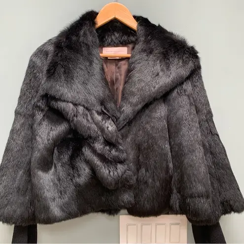 BCBG MaxAzria Collection Black Rabbit Fur Coat Jacket Mob Wife Aesthetic M/ L