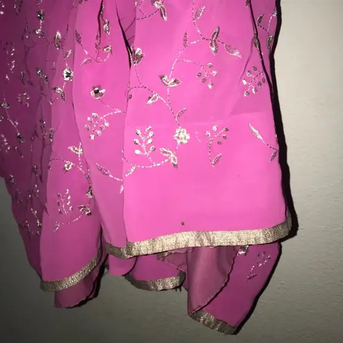 Bright Pink Silver Flower Snap Dubai Crop top