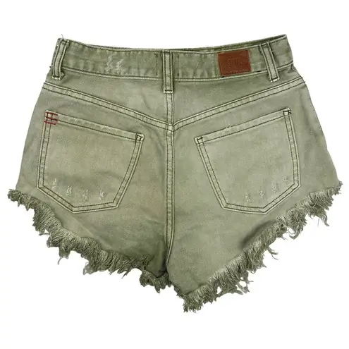 Urban Outfitters  BDG Green Cheeky High Rise Cut Off Hem Mini Jeans Shorts Sz 26