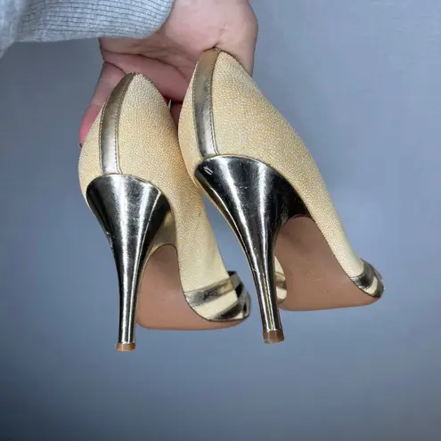 Sergio Rossi Gold Metallic Textured Stiletto Heels Pumps Made in Italy 38.5