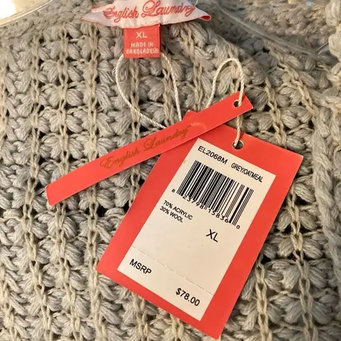 English Laundry Cardigan Womens XL gray Dolman sleeve oversize open knit sweater