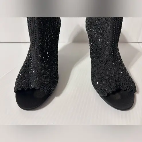 J. Rene Radita Satin Rhinestone peep top shooties heel shoe women size 9 M Black