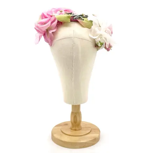 Vintage 1950s Modern Miss Pink White Floral Half Hat Headpiece Union Made USA