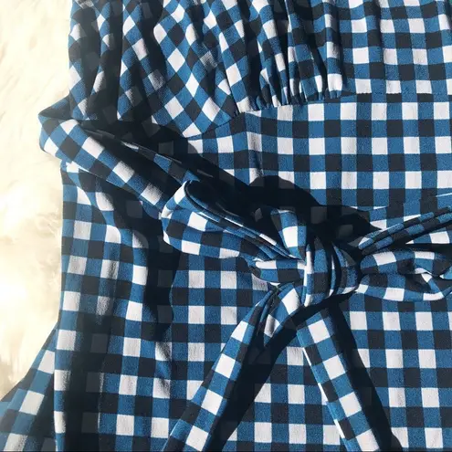 Leota Sleeveless Maternity Midi Dress Plaid Knit Tie Waist Blue Gray Small