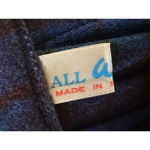 All Goose Plaid Kilt Pleated Wool Blend Skirt Fringe Buckle Accent Blue Size 4