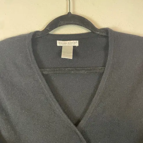Daniel Bishop Black 100% Cashmere Faux Wrap Style V Neck Sweater Top Womens L Size L