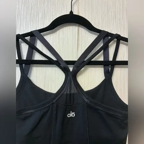 Alo Yoga  Black Ribbed Strappy Back Cropped Yoga Workout Tank Top XS