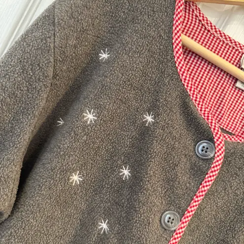 Reverse Jenny Buchanan Petite Fleece Snowman Cardigan Sweater PL Holiday Winter Gingham