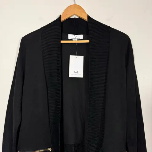 Magaschoni NWT Black Ribbed Trim Gold Zipper Pockets Cardigan Sweater
