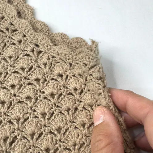 White Stag Crochet Sweater Vest Beige Ramie Cotton Large Boho Cottage Retro Hippy Festival