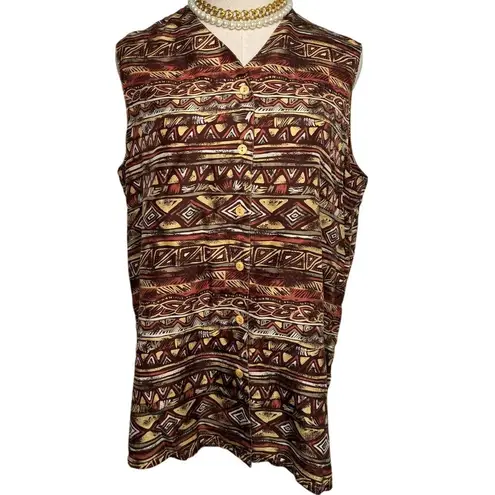 Diane Gilman vintage 90s 100% silk southwestern stripe sleeveless blouse size L