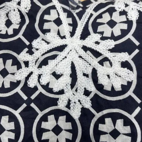 Woman Within Tunic Top Women’s 1X 22/24 Black White Embroidered Boho Cottagecore