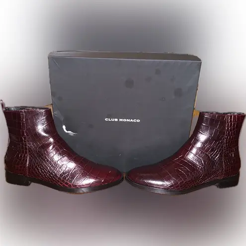 Club Monaco Trycia Dark Burgundy Crocodile Leather Ankle Boots 36 Made In Italy