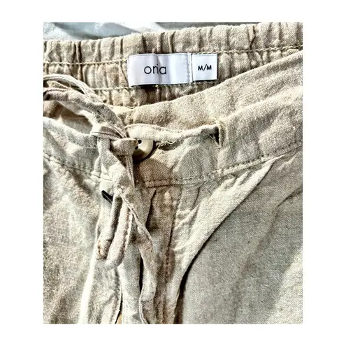 ONIA Women's Khaki High-Waist Linen Drawstring Trouser Sz M