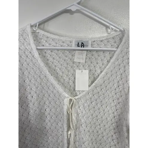 Vintage Deadstock Y2K Crochet Tie Front Cardigan Cottagecore Coquette Size L White Size L