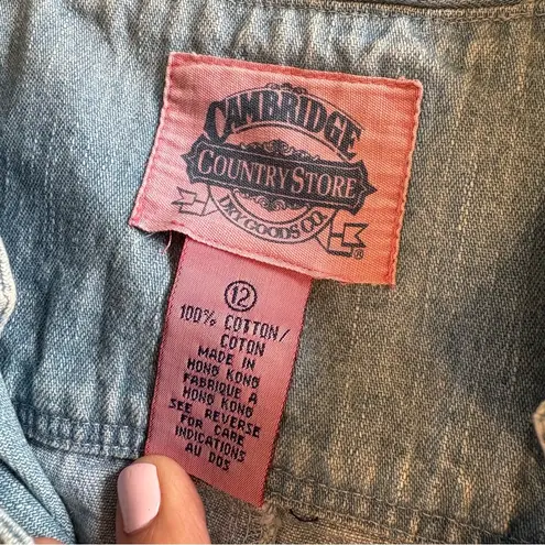 Vintage Denim Maxi Dress Long Line Pearl Snap Buttons Cowgirl Chambray Cottage Blue Size 12