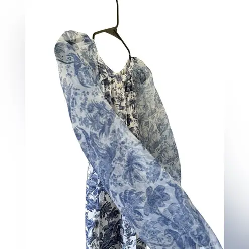 STAUD Garden Balloon Sleeve Shift Dress In China Blue Toile