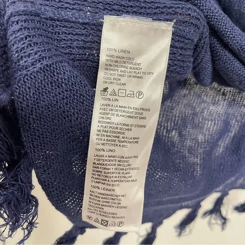 Tommy Bahama  Blue Linen Short Sleeve Open Front Kimono With Fringe S/M