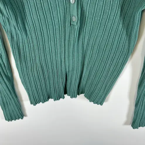 Sundance Averie Ribbed Henley Long Sleeve Top Teal Petite Large Casual Cozy