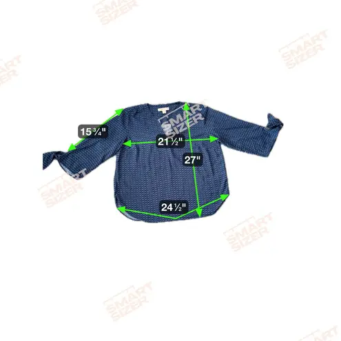 Michael Kors  Women's XL TG Blue Chain Print Tie Sleeve V Neck Blouse Top