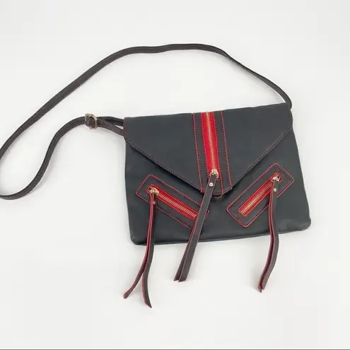 Olivia Miller Red Faux Leather Moto Crossbody Bag Zippers