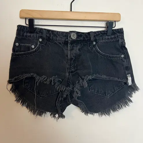 One Teaspoon - Bonitas Low Waist Black Button Fly Raw Cuff Hem Denim Jean Shorts