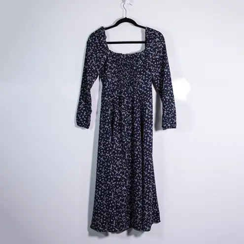 OPT Classic Smocked Square Neck Long Sleeve High Slit Midi Dress Multi Print 4