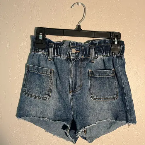 Ban Jara Ban-Jara Blue High-Waisted Jean Shorts with Frayed Hem SZ 0/23 Pocket Cargo Y2K