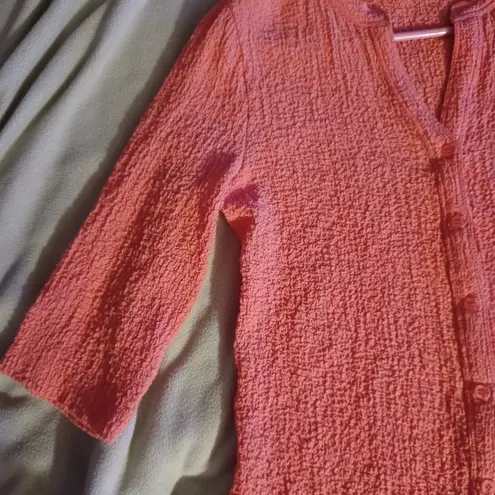 Rebecca Malone  Womens Textured 3/4 Sleeve VNeck Button Up Top Size Small Mango