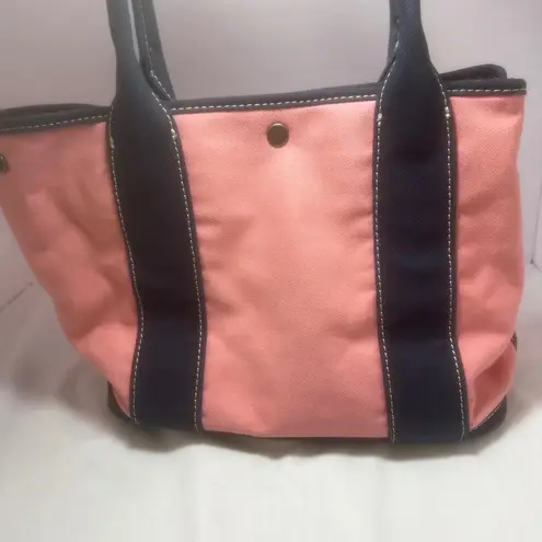 J.Crew Canvas Tote Bag Pink Navy Blue Handles Lined Interior Medium Size Cotton