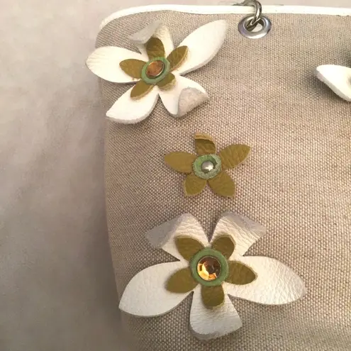 NWT. Castellari linen purse with leather trim