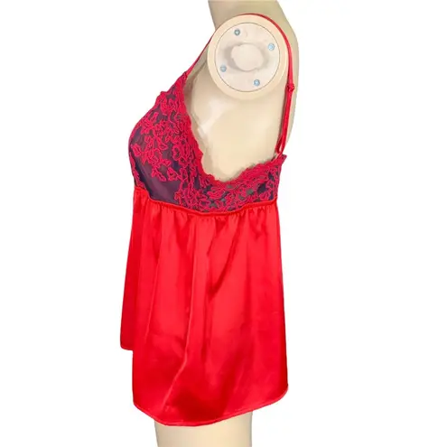 Tahari Sleepwear Womens Lingerie Top Pajama Sleepwear Satin Lace Babydoll Red