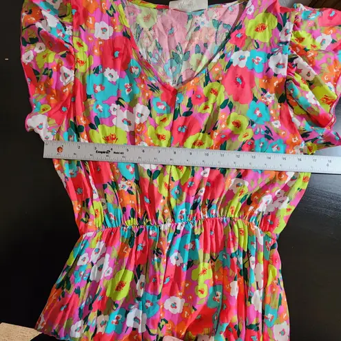 Haptics Colorful Floral Print Midi Dress Size Medium NWOT Wedding Guest Dress Pink