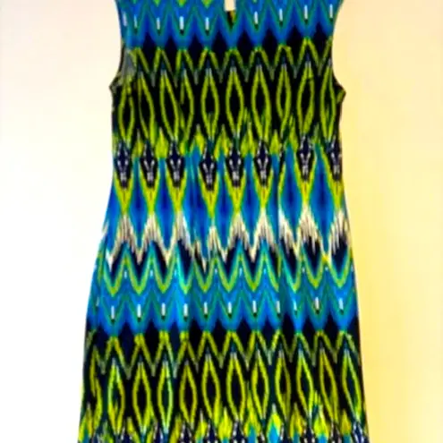 Sandra Darren Dress Blue Green Sheath Sleeveless Embellished Key Hole Stretch 12 - Image 2