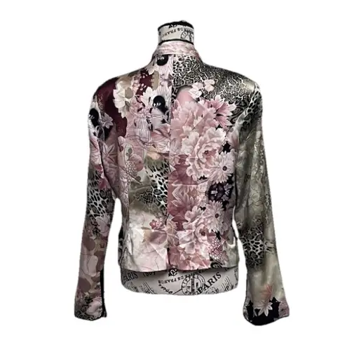 Vintage 90s JS Collections Asian Inspired Silk Floral Brocade Blazer Jacket 12 Pink