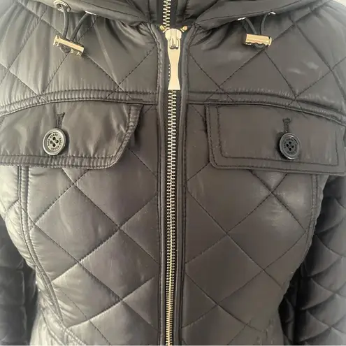 Kate Spade Quilted Hooded Double Front Zip Puffer Jacket Black | S