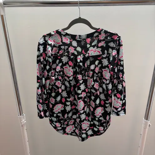 kim rogers Black Floral Quarter Button Blouse